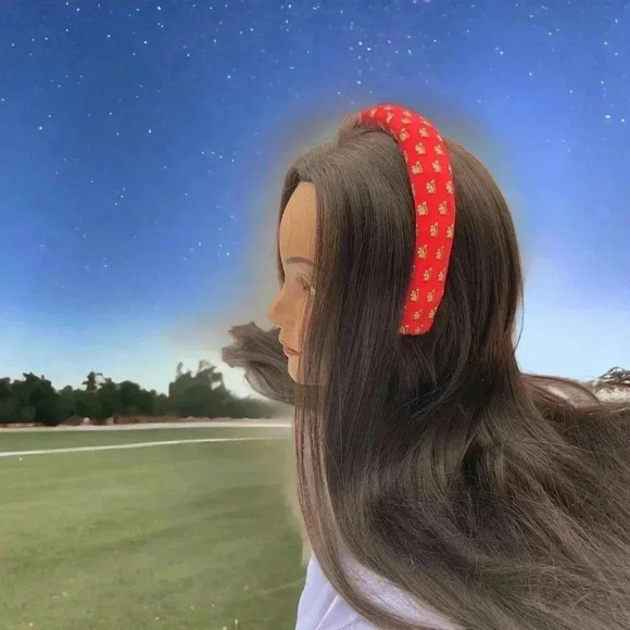 Squirrels Red Silk Headband Artisan Handcrafted Upcycled Hair Accessory - Picture 3 of 10